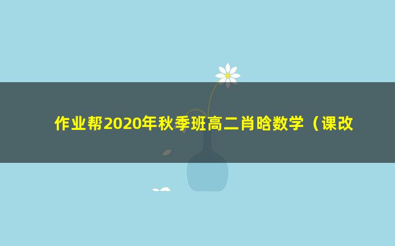 作业帮2020年秋季班高二肖晗数学（课改）（1080超清视频）