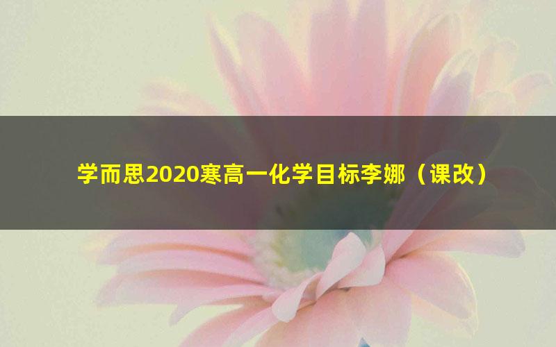 学而思2020寒高一化学目标李娜（课改）（高清视频）