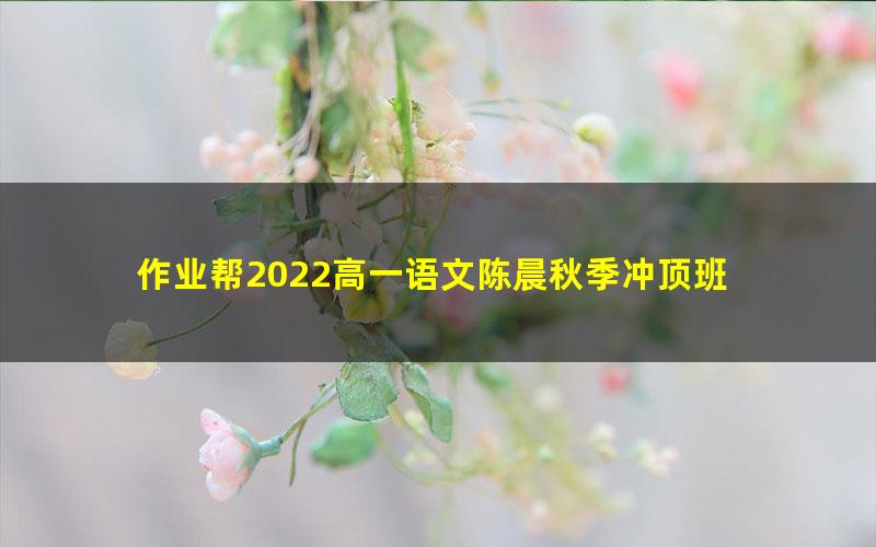 作业帮2022高一语文陈晨秋季冲顶班 