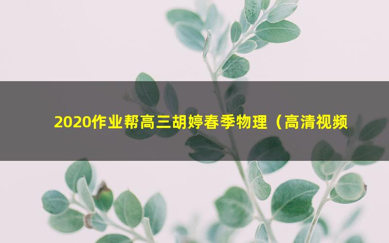 2020作业帮高三胡婷春季物理（高清视频）