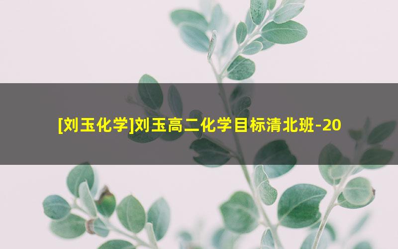 [刘玉化学]刘玉高二化学目标清北班-2020春季